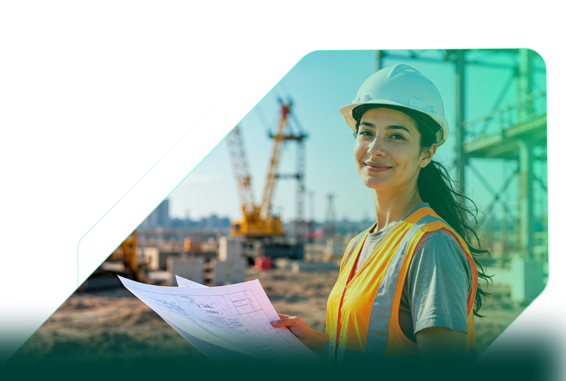 Woman in construction reviewing plans